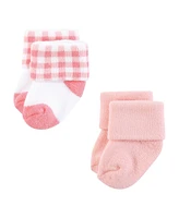 Hudson Baby Girls Cotton Rich Newborn and Terry Socks, Coral Pretty Floral, Months