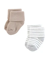 Hudson Baby Girls Cotton Rich Newborn and Terry Socks, Soft Pink Dot Stripe