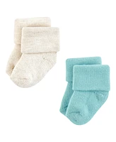 Hudson Baby Boys Cotton Rich Newborn and Terry Socks, Blue Teal Neutral, Months