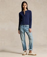 Polo Ralph Lauren Women's Stretch Mesh Cotton Crewneck Cardigan Top