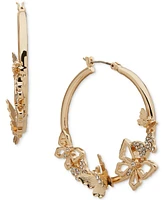 lonna & lilly Gold-Tone Crystal Pave Butterfly Motif Medium Hoop Earrings, 1.3"