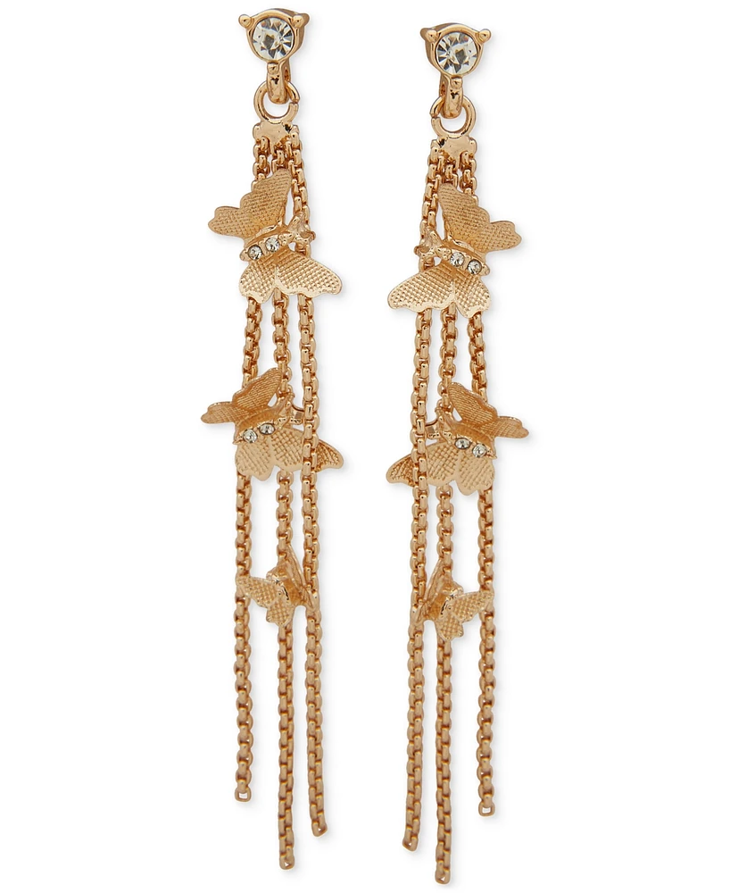 lonna & lilly Gold-Tone Pave Butterfly Chain Linear Drop Earrings