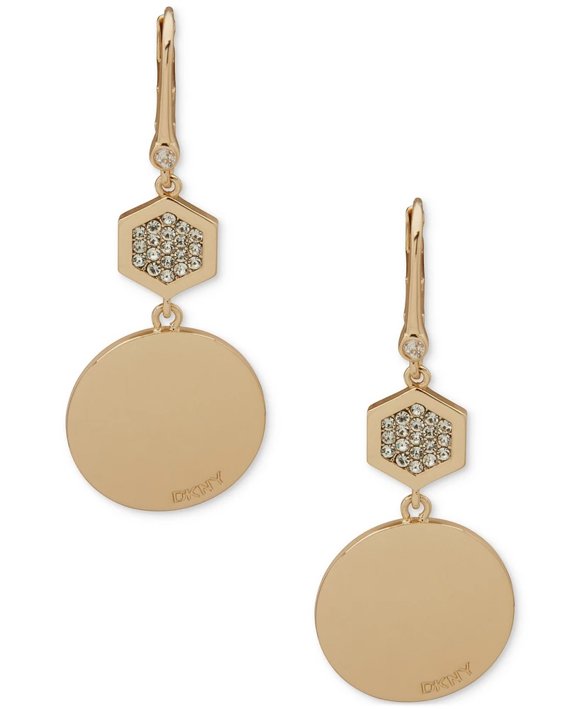Dkny Gold-Tone Crystal Pave Hexagon Logo Double Drop Earrings
