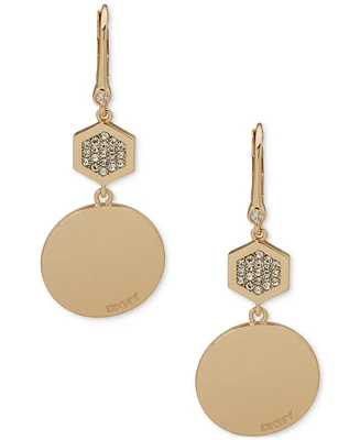 Dkny Gold-Tone Crystal Pave Hexagon Logo Double Drop Earrings