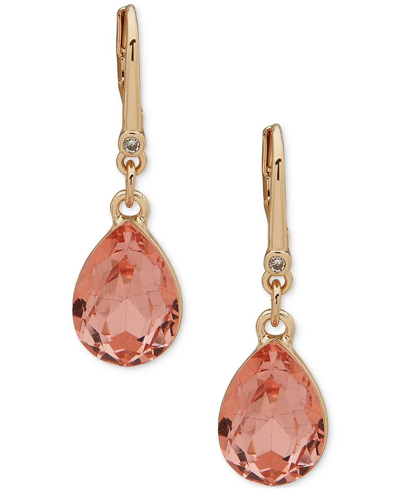Dkny Faceted Glass Stone Teardrop Leverback Drop Earrings