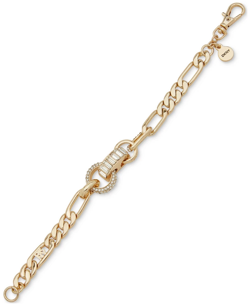 Dkny Gold-Tone Crystal Pave & Baguette Rondelle Figaro Link Chain Bracelet