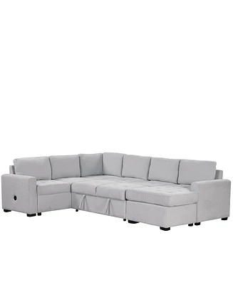 Sectional Sleeper Sofa with Pull-out Bed and Lounge Chair, Usb Type-c Interfaces, Suitable for Living Room, Office, Spacious Spaces