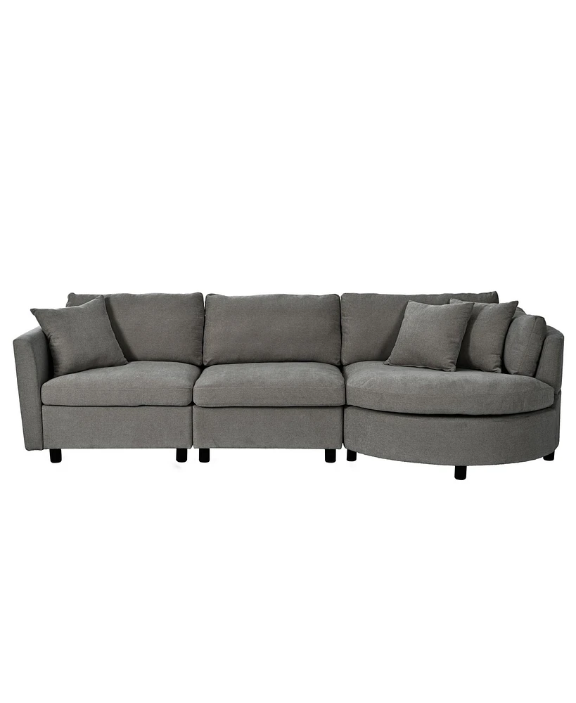 Three Indoor Cushioned Combination Sofas with Pillows and Curved Seat, for Living Room, Study Apartment