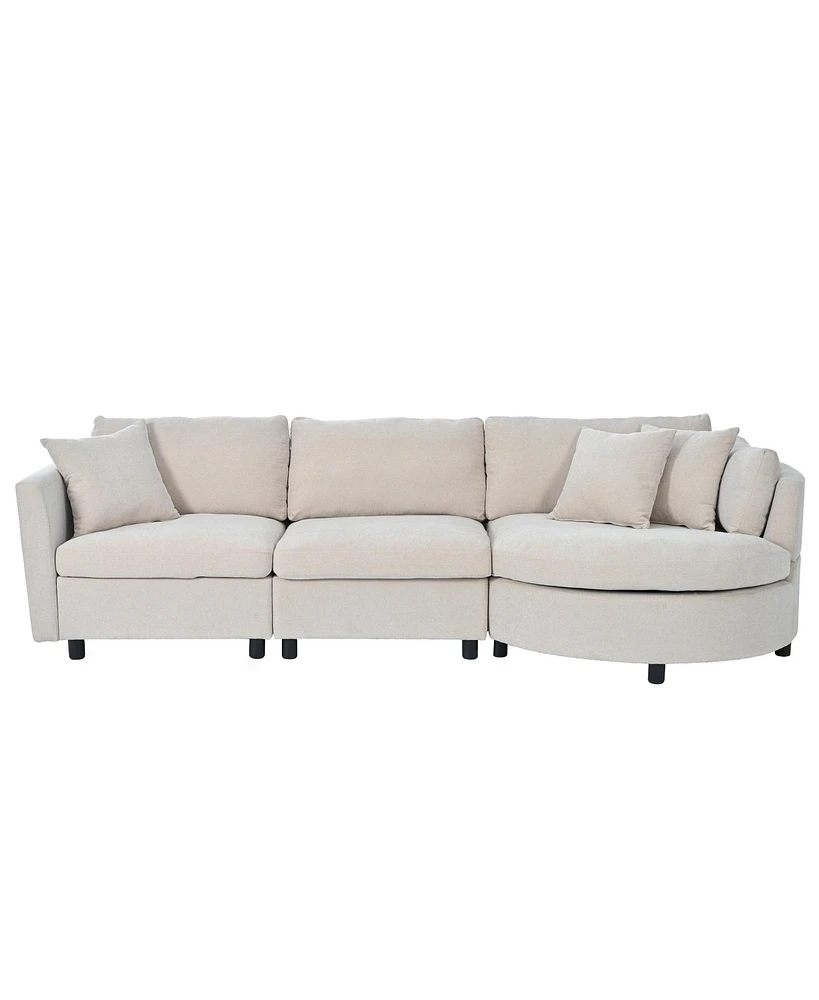 Three Indoor Cushioned Combination Sofas with Pillows and Curved Seat, for Living Room, Study Apartment