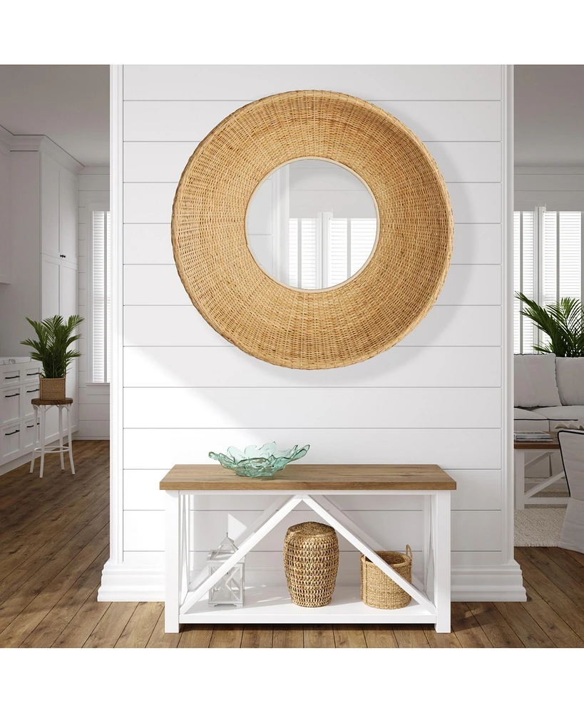 39.5"H x 11"D x 39.5"H Shyla Natural Framed Round Decorative Wall Mirror
