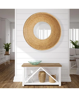 39.5"H x 11"D x 39.5"H Shyla Natural Framed Round Decorative Wall Mirror