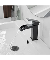Waterfall Single Handle Single Hole Low-Arc Modern Bathroom Faucet