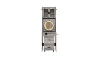 Small Vanity Desk with Mirror and Led Lights – Compact Makeup Table Charging Station, Storage Shelves