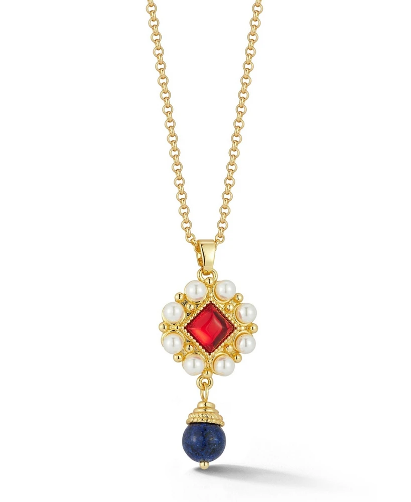 Rachel Zoe Gold Plated Ornate Gem and Pearls Pendant Necklace