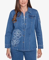 Alfred Dunner Women's Free Spirit Super Stretch Floral Denim Jacket