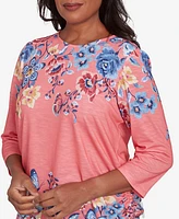 Alfred Dunner Women's Free Spirit Showstopping Crew Neck Floral Knit Top