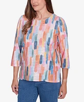 Alfred Dunner Women's Free Spirit Mini Ruffle Brushstroke Crew Neck Top