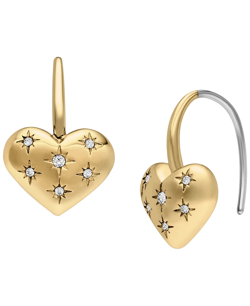 Fossil Sadie All My Love Gold-Tone Stainless Steel Heart Drop Earrings