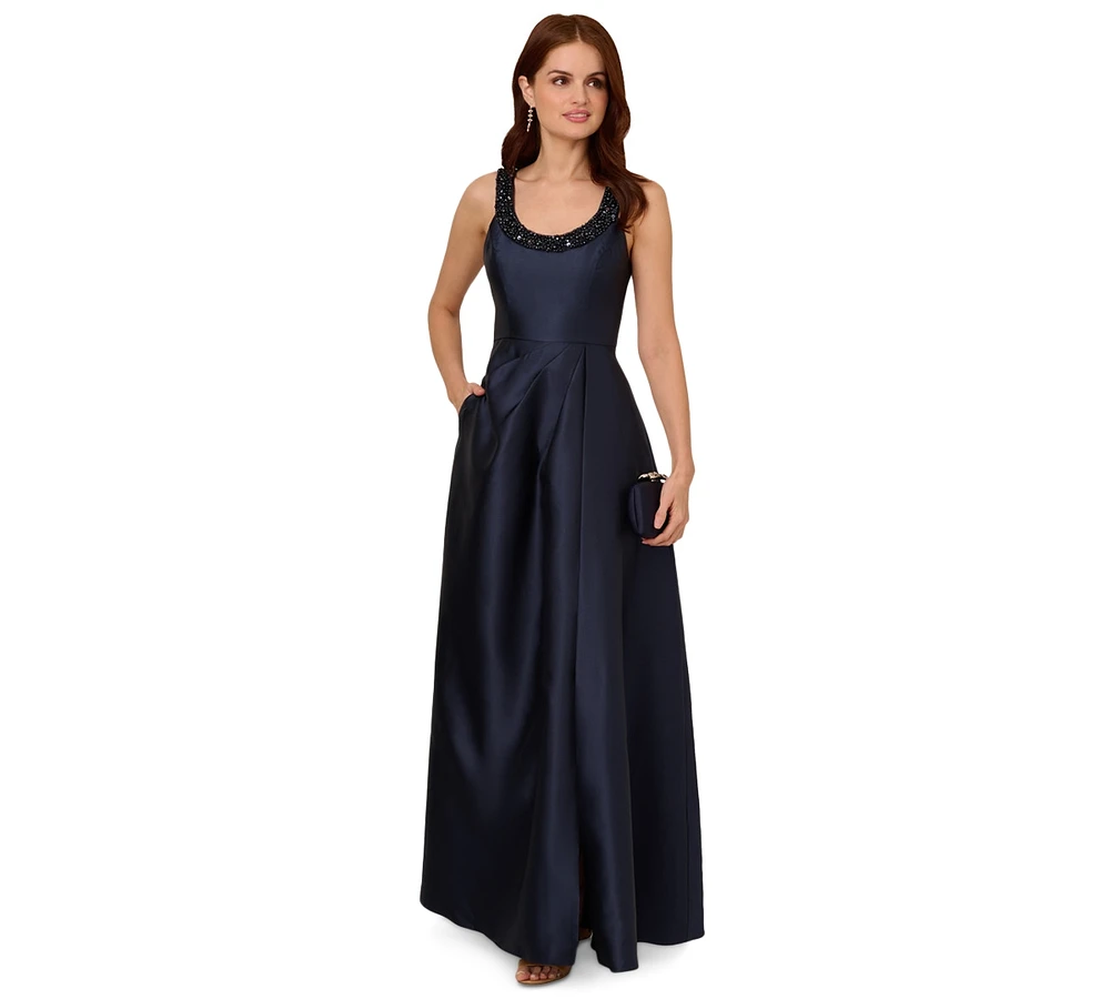 Adrianna Papell Women's Embellished-Neck Sleeveless Gown