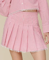 Avec Les Filles Women's Pleated Lace-Trim Mini Skirt