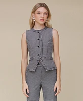 Avec Les Filles Women's Checked Fringed Cutaway Vest