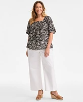 Style & Co Plus Printed Flutter-Sleeve Top, Exclusively at Macy's