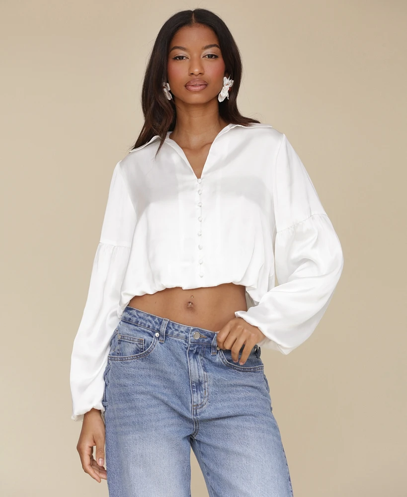 Avec Les Filles Women's Cropped Bubble-Sleeve Shirt