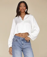 Avec Les Filles Women's Cropped Bubble-Sleeve Shirt