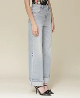 Avec Les Filles Women's Cuffed High-Rise Wide-Leg Jeans