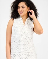Robbie Bee Women's Lace Ruffle-Collar Scalloped-Hem Dress