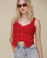 Avec Les Filles Women's Crochet V-Neck Top with Bandeau Underlining