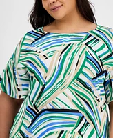 Anne Klein Plus Printed Flutter-Sleeve Blouse