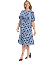 London Times Plus Printed Short-Sleeve Midi Dress