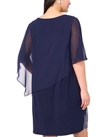 Msk Plus Beaded Cape-Overlay Shift Dress