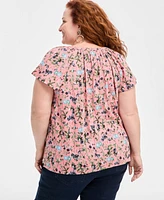 Style & Co Plus Printed Flutter-Sleeve Top, Exclusively at Macy's
