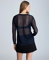 Kenneth Cole Women's Sheer Oversized V-Neck Sweater