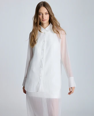 Kenneth Cole Women's Sheer Oversized Tunic Shirt