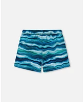 Deux par Boys Printed Boardshorts Blue Wave And Black