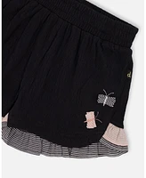 Deux par Big Girls Crinkle Short With Frills Black And Butterflies