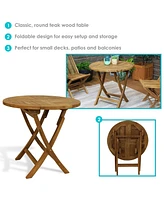 Outdoor Solid Teak Wood with Light Stained Finish Round Patio Dining Table - 32" - Light Brown