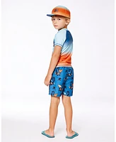 Deux par Boy Printed Swim Trunks Orange Sloths On Navy Blue - Toddler|Child