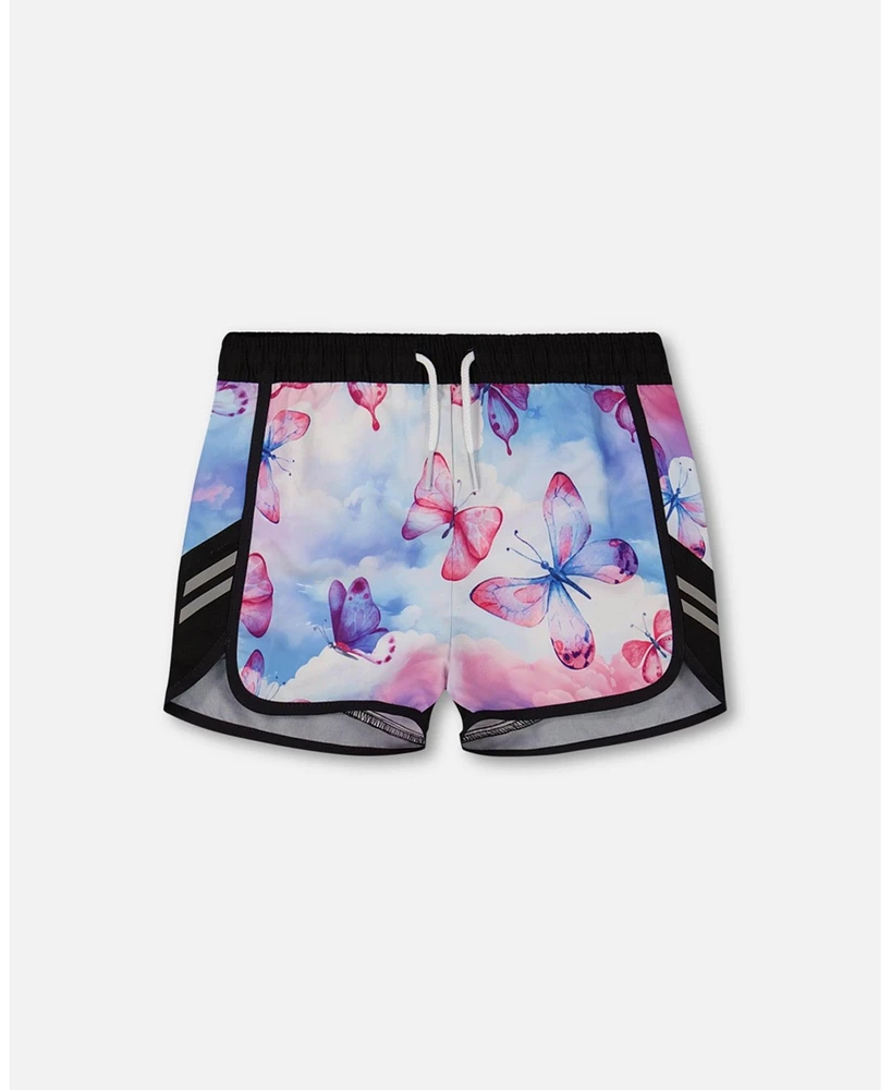 Deux par Girls Printed Athletic Short Pink, Blue And Butterflies