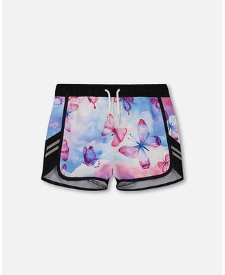 Deux par Girls Printed Athletic Short Pink, Blue And Butterflies