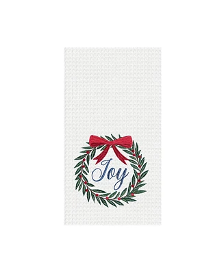 27' x 18" Christmas Holiday "Joy" Sentiment with Red Berry Wreath Cotton Waffle Weave Kitchen Dish Towel