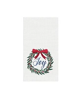 27' x 18" Christmas Holiday "Joy" Sentiment with Red Berry Wreath Cotton Waffle Weave Kitchen Dish Towel