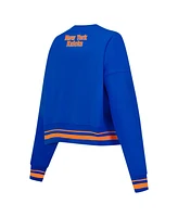 Pro Standard Women's Blue New York Knicks Area Code Cropped Pullover Sweatshirt