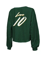 Majestic Women's Jordan Love Green Bay Packers Name Number Off-Shoulder Script Cropped Long Sleeve V-Neck T-Shirt