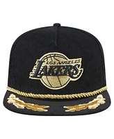 New Era Men's Black Los Angeles Lakers Corduroy Gold Leaf Golfer Snapback Hat