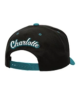 Mitchell & Ness Men's Black/Teal Charlotte Hornets Backside Script Two-Tone Pro Crown Adjustable Hat