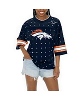 Gameday Couture Women's Navy Denver Broncos Kickoff Time Allover Rhinestone Sports Stripe Jersey V-Neck T-Shirt